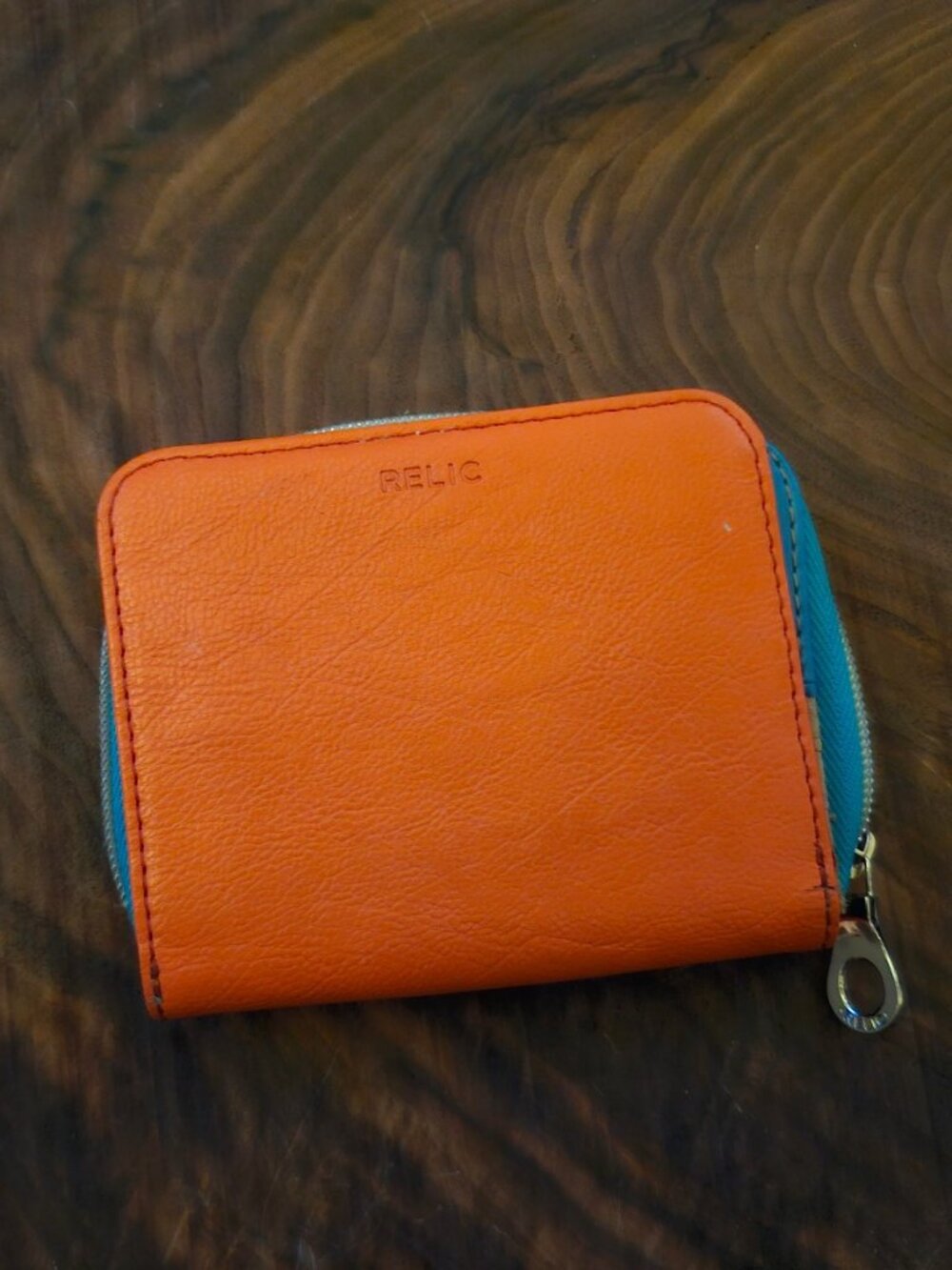 Beautiful Relic Women's Orange and Blue Zip Around Wallet Small Coin Card Purse